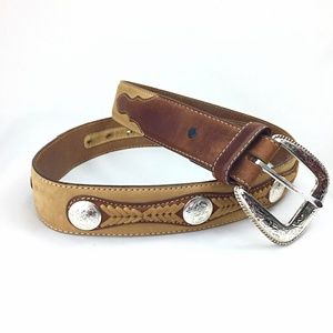 Tony Lama Western Two Tone Leather Embellished Conch Belt
